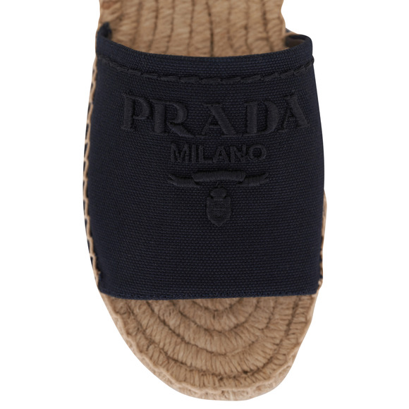 Prada Baltico Blue Canvas Plaque Logo Slide Open Toe Sandal Espadrille Flat 38 - Picture 10 of 16